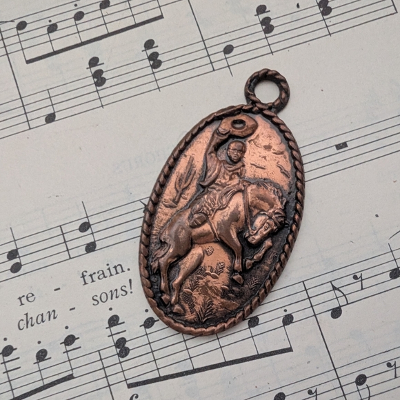 Copper Cowboy Horse Rider Pendant - Picture 1 of 8